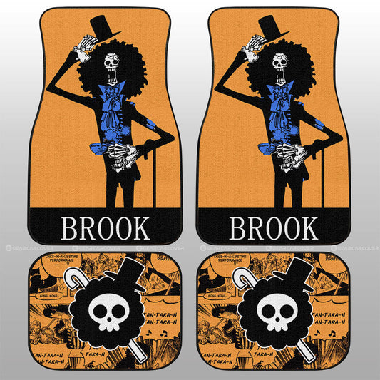 One Piece Car Mats One Piece Brook Graphic Manga Pattern Car Floor Mats Black Orange