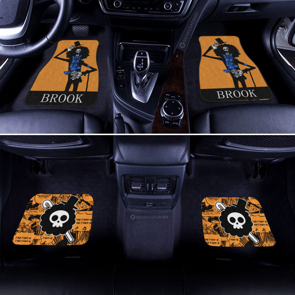 One Piece Car Mats One Piece Brook Graphic Manga Pattern Car Floor Mats Black Orange