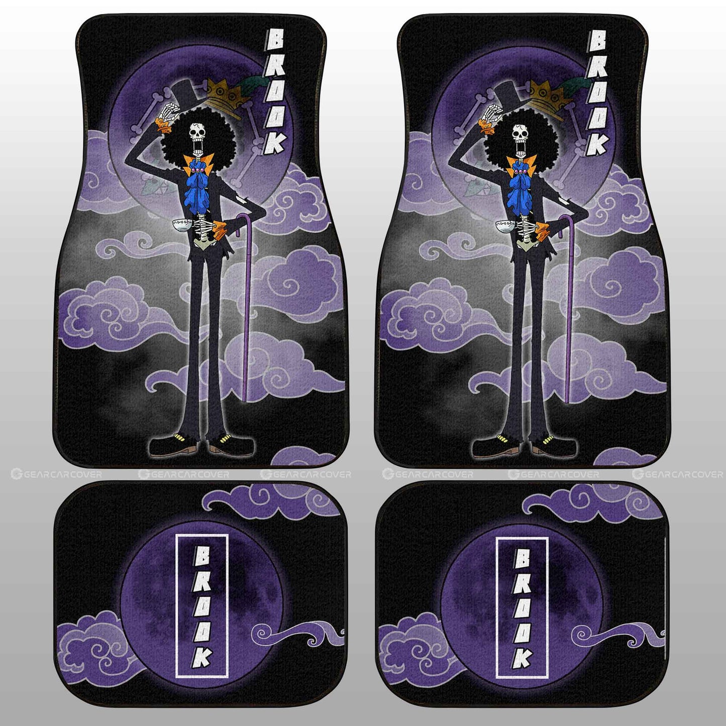 One Piece Car Mats Brook Character Cloud And Moon Pattern Car Floor Mats Black Purple