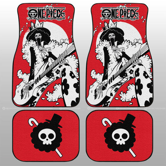 One Piece Car Mats One Piece Brook Character Jolly Roger Symbol Car Floor Mats Red White