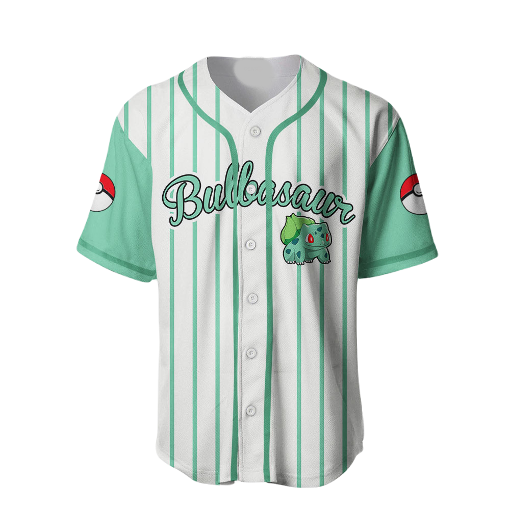 PKM Baseball Jersey PKM Bulbasaur Graphic Jersey Shirt Green White Unisex