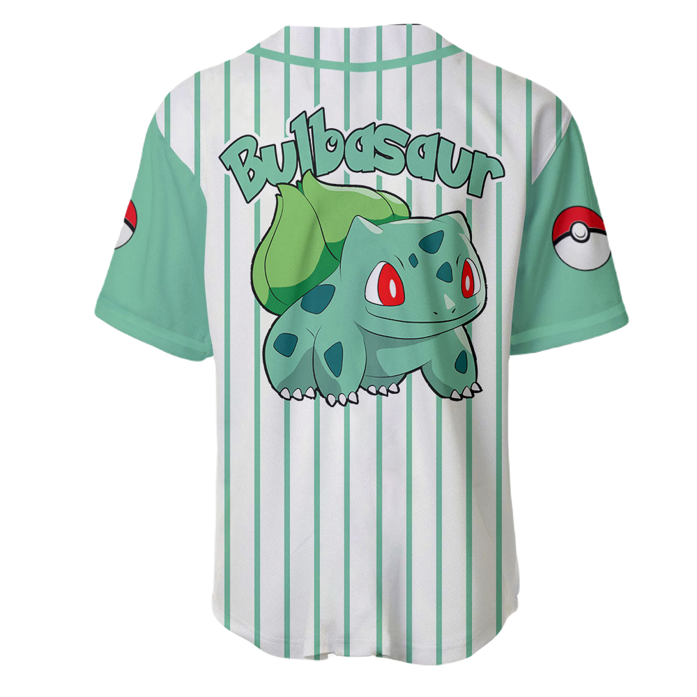 PKM Baseball Jersey PKM Bulbasaur Graphic Jersey Shirt Green White Unisex