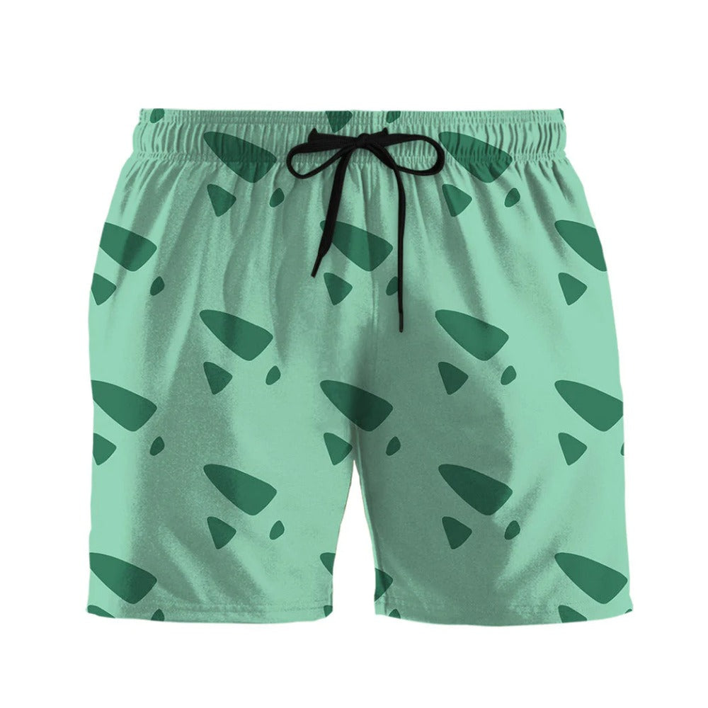 PKM Shorts PKM Grass Type Bulbasaur Beach Shorts Green