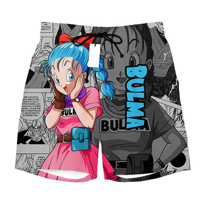 Dragon Ball Shorts Character Bulma Manga Pattern Beach Shorts Pink Gray