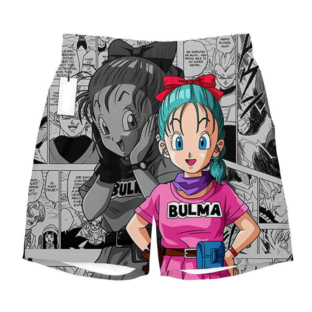 Dragon Ball Shorts Character Bulma Manga Pattern Beach Shorts Pink Gray