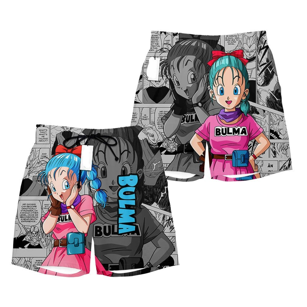 Dragon Ball Shorts Character Bulma Manga Pattern Beach Shorts Pink Gray