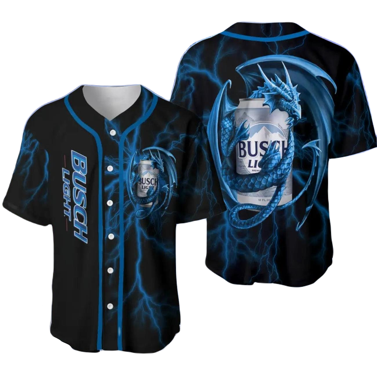 Busch Light Baseball Jersey Busch Light Beer Dragon Thunder Jersey Shirt Black Blue Unisex