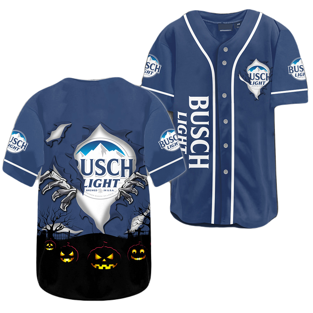 Busch Light Baseball Jersey Halloween Night Busch Light Jersey Shirt Blue Unisex Adult New Release