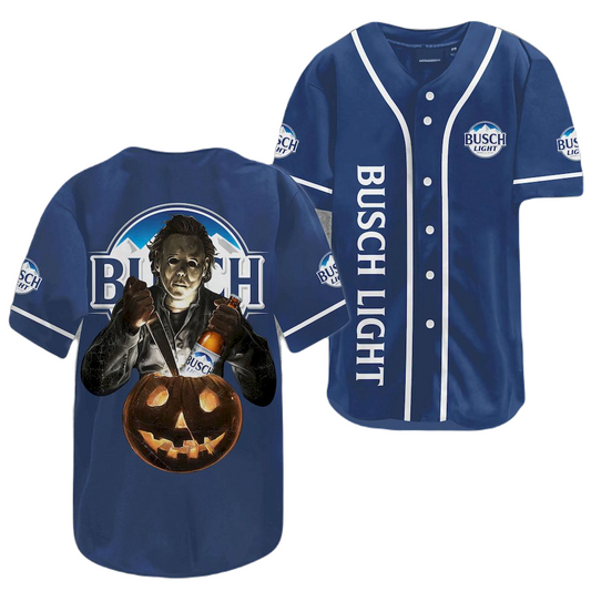 Busch Light Baseball Jersey Busch Light Michael Myers Jersey Shirt Blue Unisex