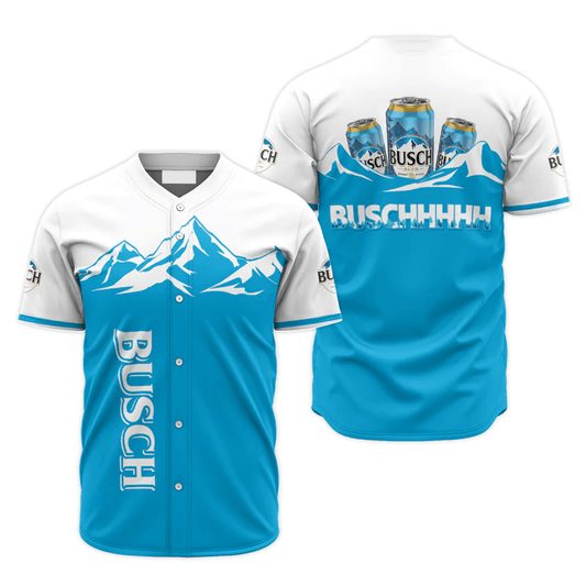 Busch Light Baseball Jersey Busch Light The Mountain Jersey Shirt White Blue Unisex Adult New Release