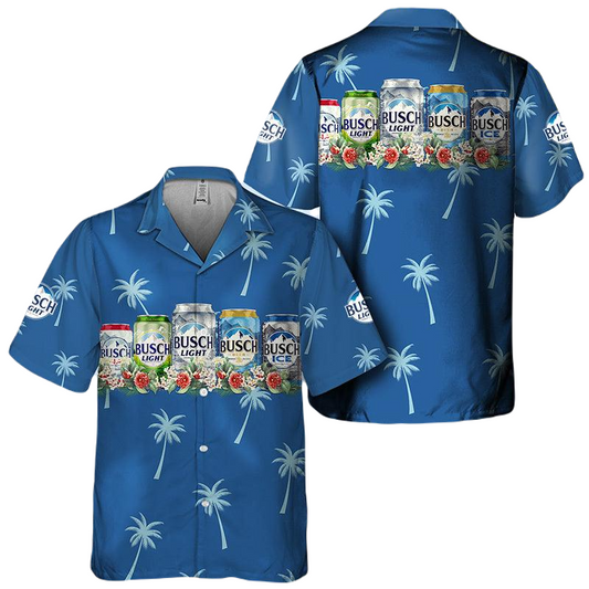 Busch Light Hawaii Shirt Busch Light Collection Flower Palm Tree Hawaiian Shirt Blue Unisex