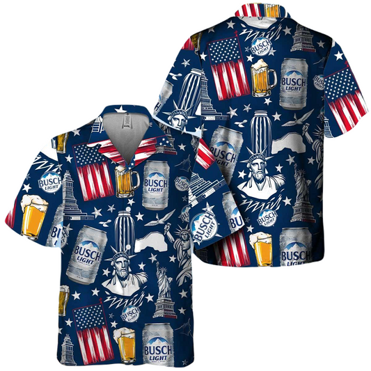 Busch Light Hawaii Shirt Busch Light Liberties American Flag Hawaiian Shirt Blue Unisex