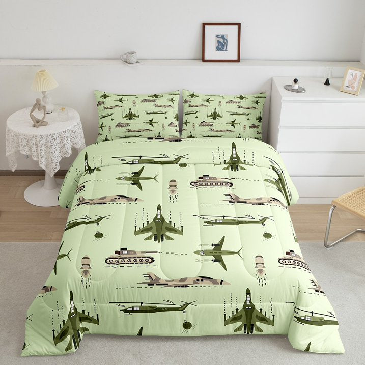 Veteran Bedding Set Camouflage Airplane Military Vehicle Duvet Covers Green Unique Gift