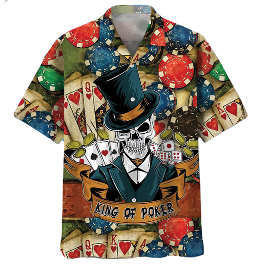 Skull Hawaii Shirt Casino Skull King Of Poker Hawaiian Shirt Colorful Unisex