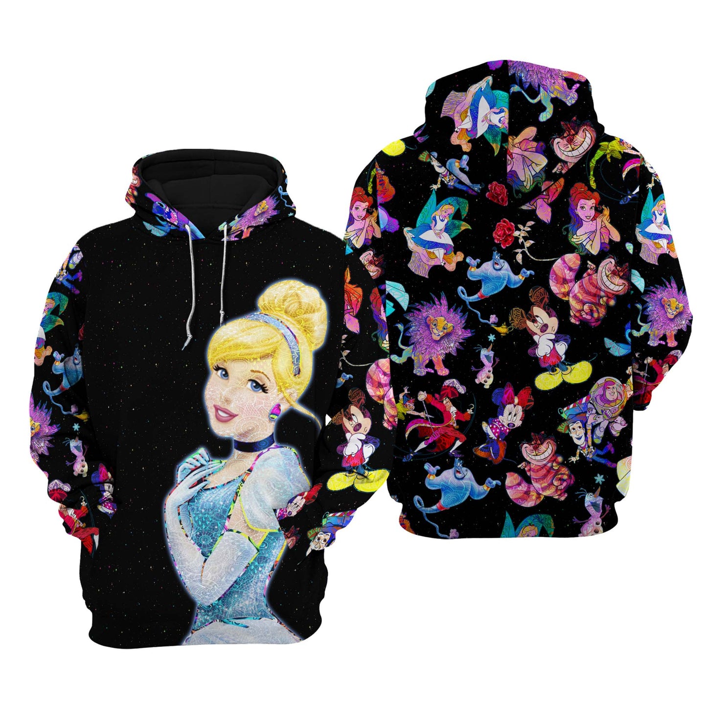 DN Hoodie DN Princess Cinderella Characters Pattern Hoodie Colorful Unisex