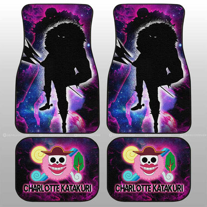 One Piece Car Mats Charlotte Katakuri Silhouette Jolly Roger Symbol Galaxy Car Floor Mats Purple Pink