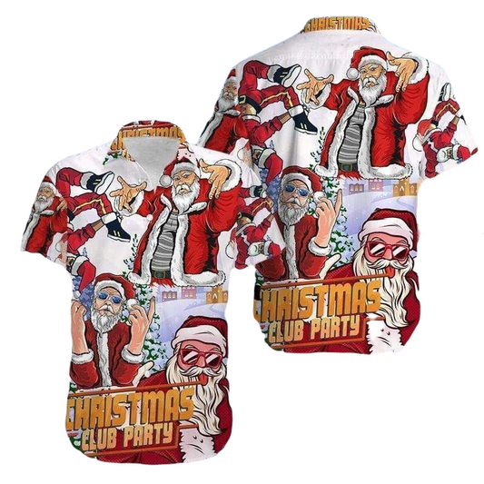 Christmas Hawaii Shirt Santa Christmas Club Party Hawaiian Shirt White Red Unisex