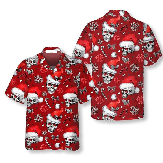 Christmas Hawaii Shirt Christmas Skulls With Candy Canes Hawaiian Shirt Red Unisex