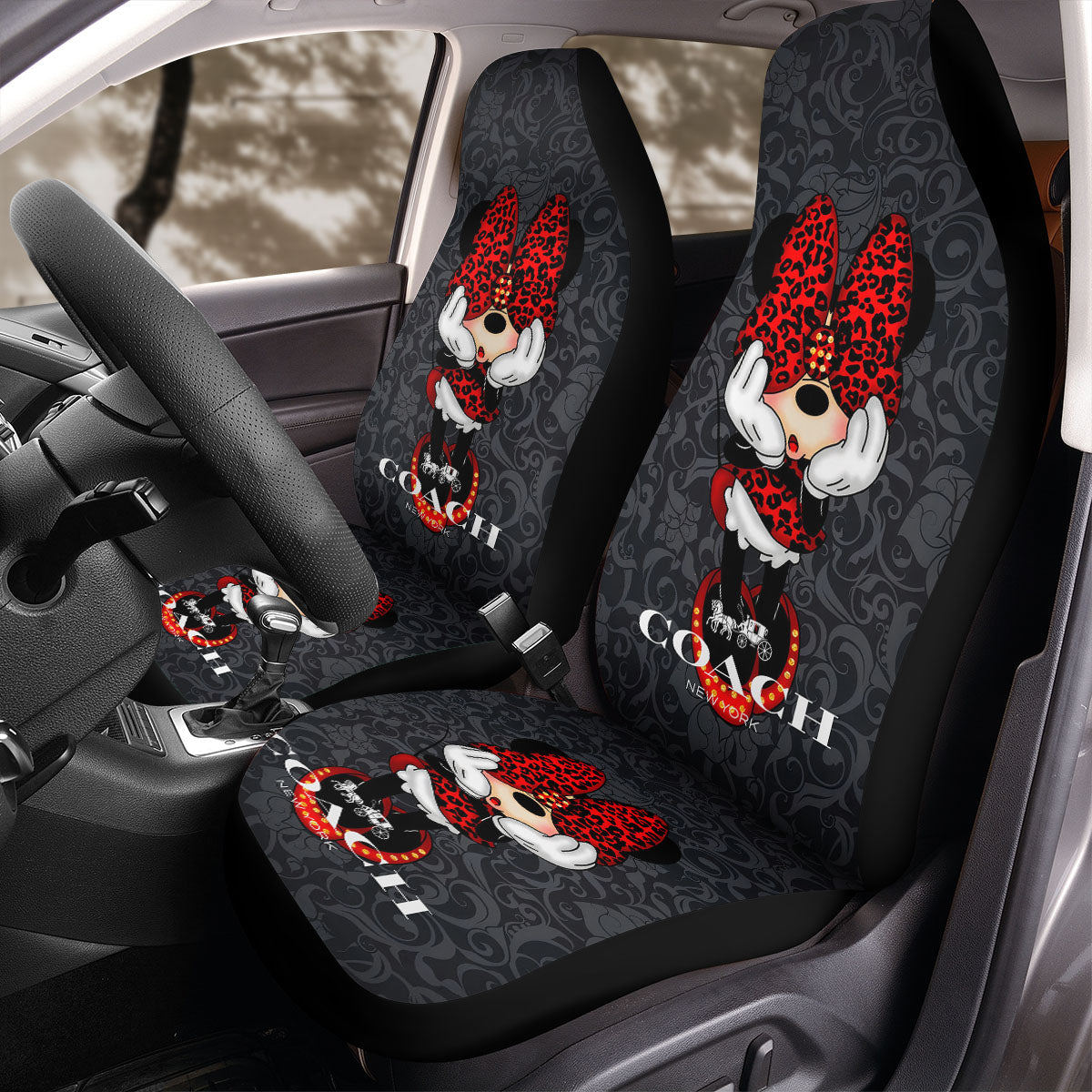 Minnie Car Seat Covers Minnie With Leopard Pattern Seat Covers Red Gray