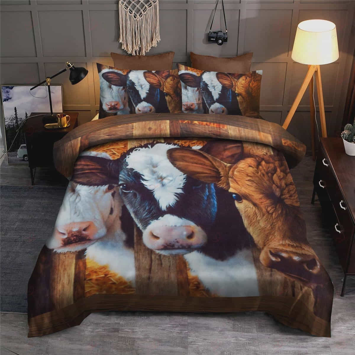 Cow Bedding Set Country Farm Cows Graphic Duvet Covers Brown Unique Gift