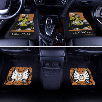 One Piece Car Mats Crocodile Graphic Manga Pattern Jolly Roger Symbol Car Floor Mats Black Orange