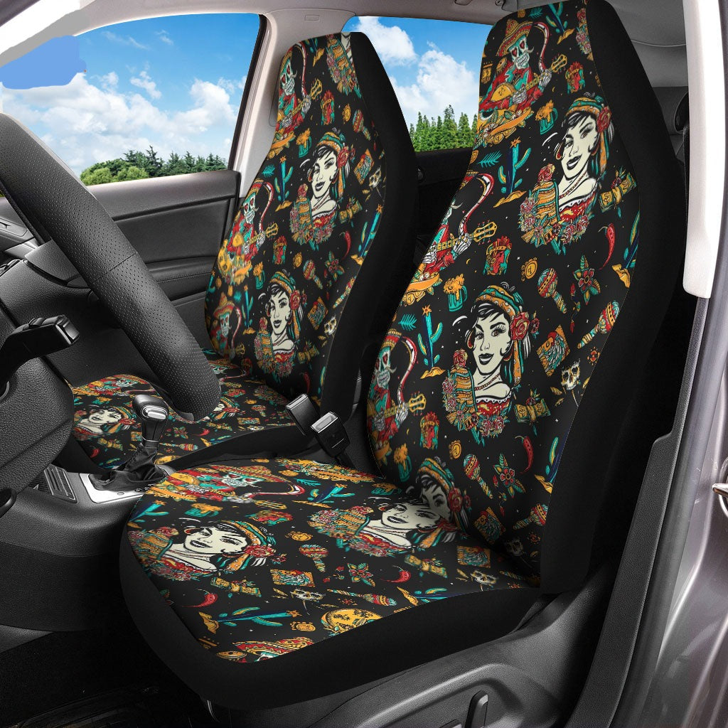 Mexican Car Seat Covers Mexico Traditional Girl Skeleton Pattern Seat Covers Black Brown