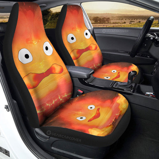 SGhibli Car Seat Covers The Fire Calcifer Face Graphic Seat Covers Orange