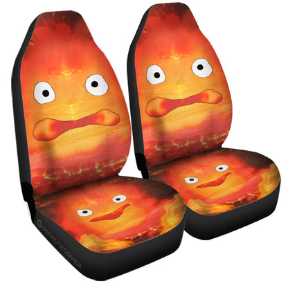 SGhibli Car Seat Covers The Fire Calcifer Face Graphic Seat Covers Orange