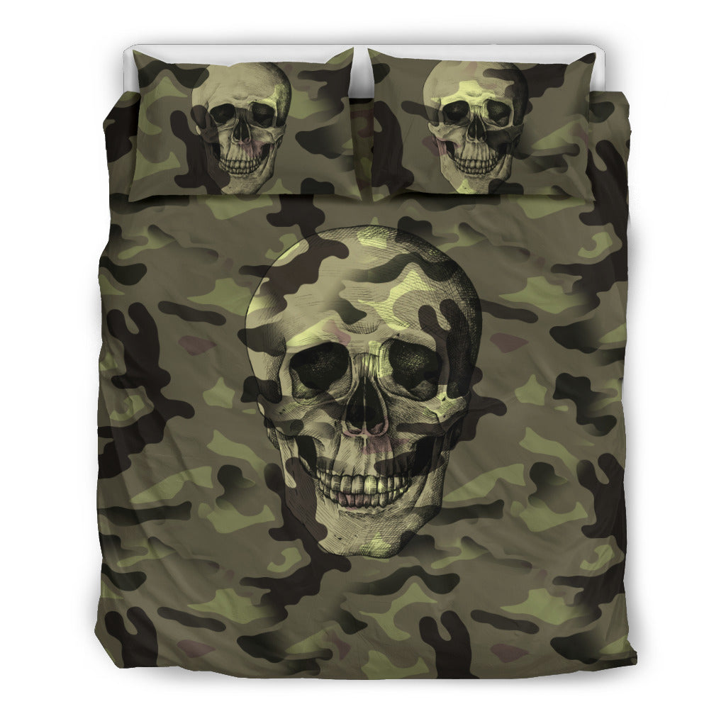 Skull Bedding Set Skull Camoflage Pattern Duvet Covers Green Unique Gift