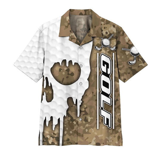 Golf Hawaii Shirt Skull Camo Golf Ball Skin Pattern Hawaiian Shirt White Brown Unisex