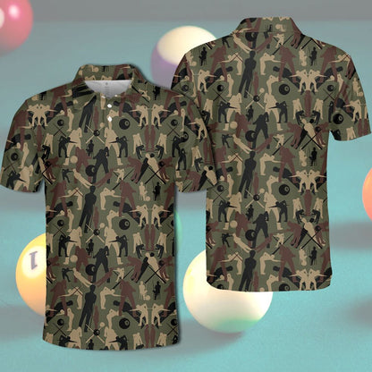 Billard Polo Shirt Camouflage Billiard Player Silhouette Pattern Boys Polo Shirts Green