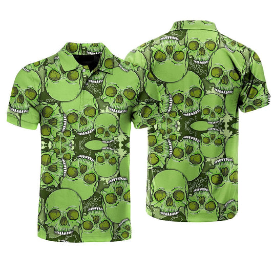 Skull Polo Shirt Scary TeethvCamouflage Skull Boys Polo Shirts Green