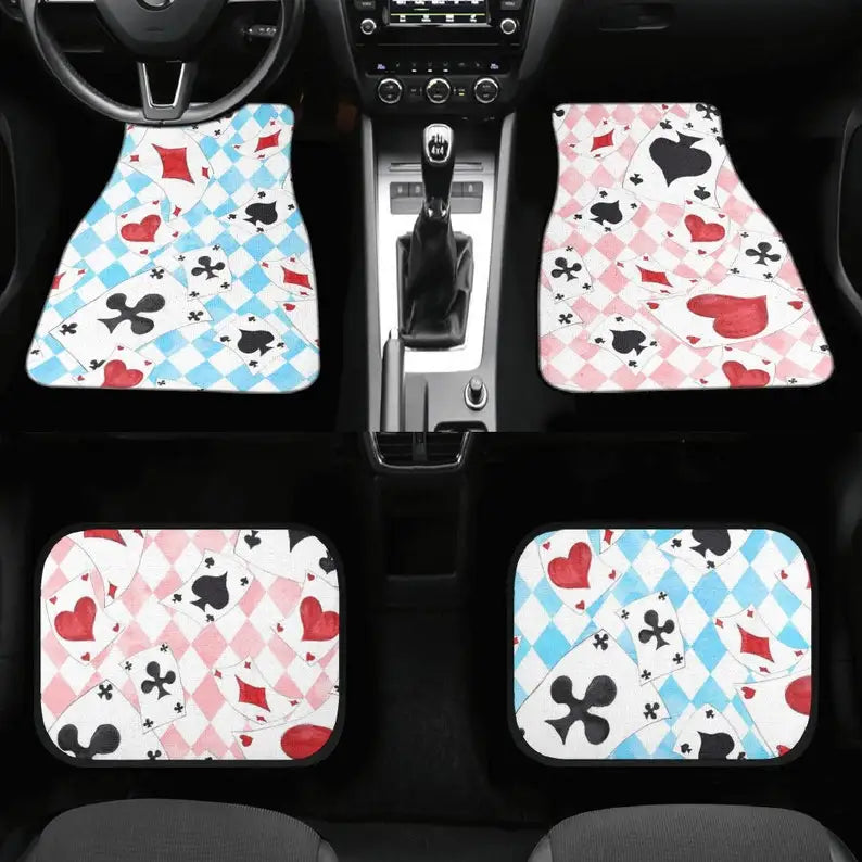 Alice In Wonderland Car Mats Alice in Wonderland Cards Pattern Car Floor Mats Red Blue