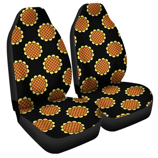 One Piece Car Seat Covers Luffy Dressrosa Sunflower Pattern Seat Covers Black Orange