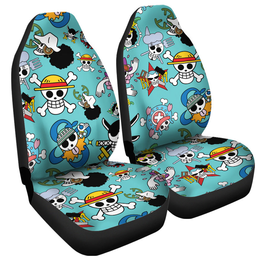 One Piece Car Seat Covers All Characters Jolly Roger Symbols Pattern Seat Covers Blue