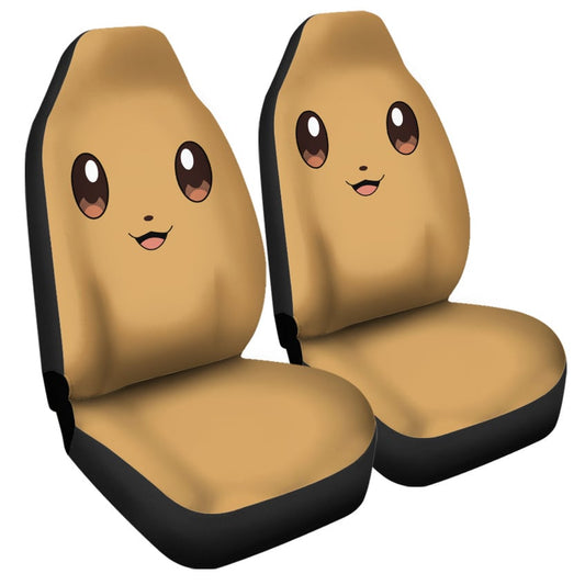 PKM Car Seat Covers Normal Type Eevee PKM Pattern Seat Covers Brown