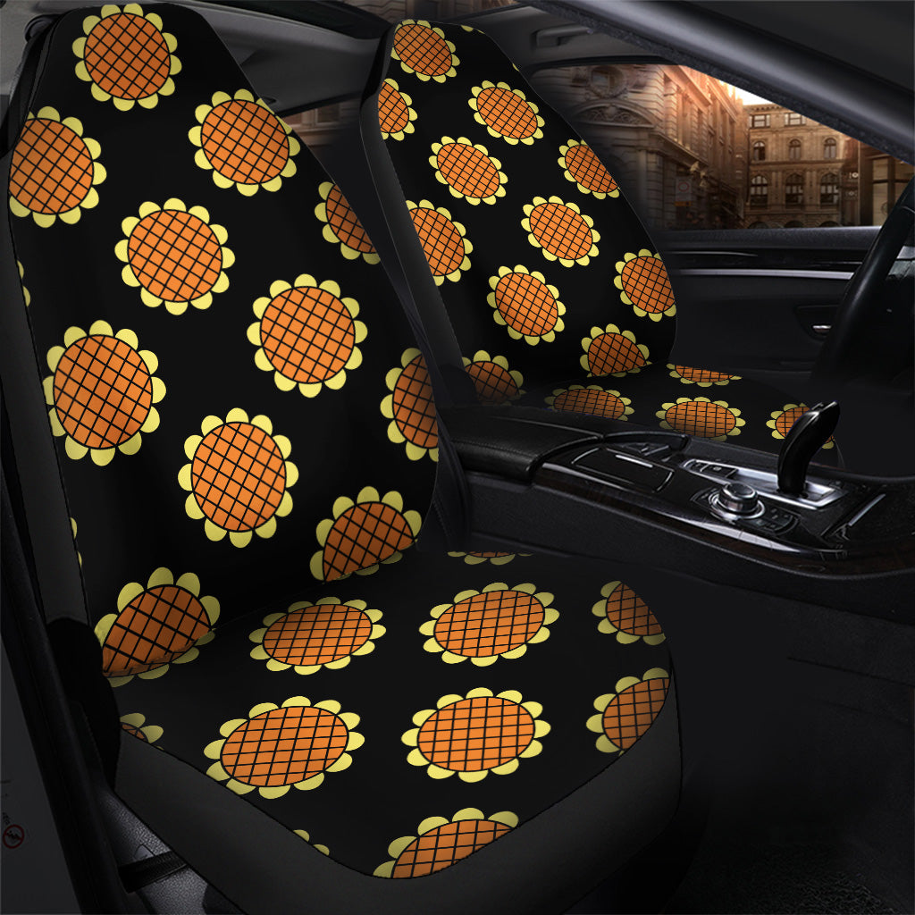 One Piece Car Seat Covers Luffy Dressrosa Sunflower Pattern Seat Covers Black Orange