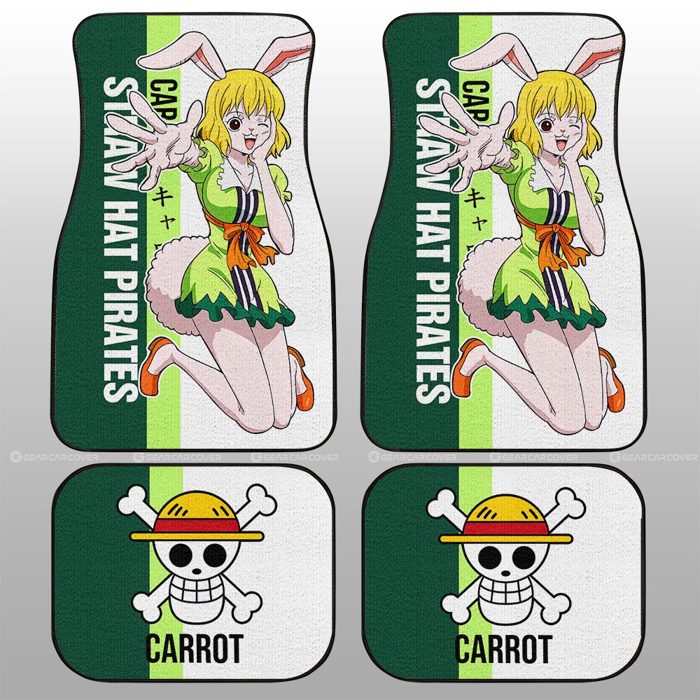 One Piece Car Mats Carrot Straw Hat Pirate Graphic Car Floor Mats White Green