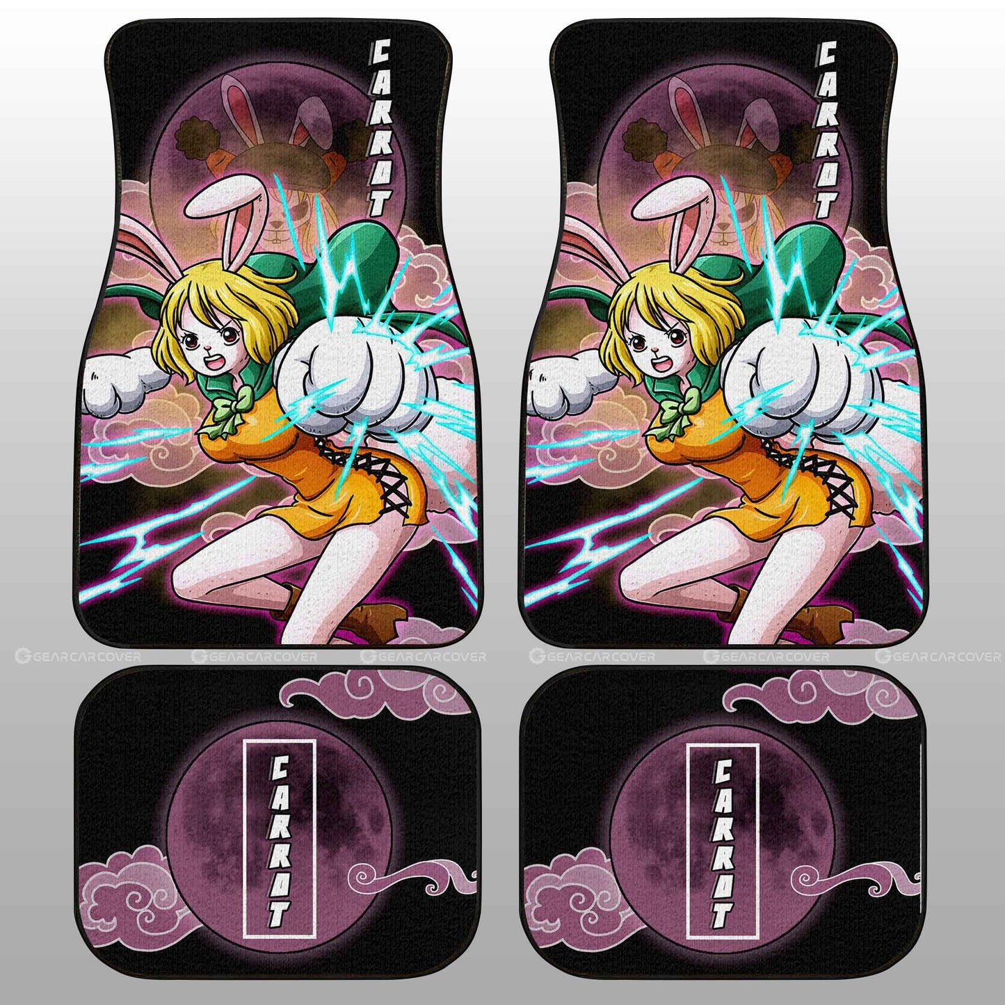 One Piece Car Mats One Piece Carrot Graphic Cloud And Moon Pattern Car Floor Mats Black Purple