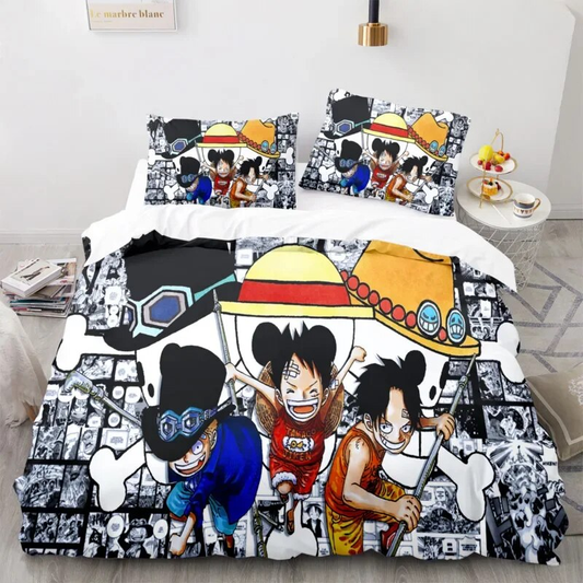 One Piece Bedding Set One Piece Luffy Ace Sabo Graphic Duvet Covers Colorful Unique Gift