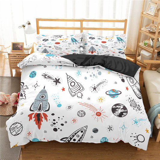 Astronaut Bedding Set Aerospace Astonaut Spaceship Pattern Duvet Covers White Unique Gift