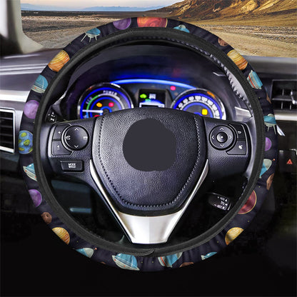 UFO Steering Wheel Cover UFO In Galaxy With Planets Driving Wheel Cover Colorful