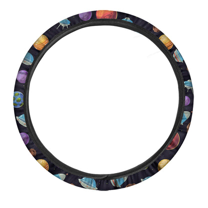 UFO Steering Wheel Cover UFO In Galaxy With Planets Driving Wheel Cover Colorful