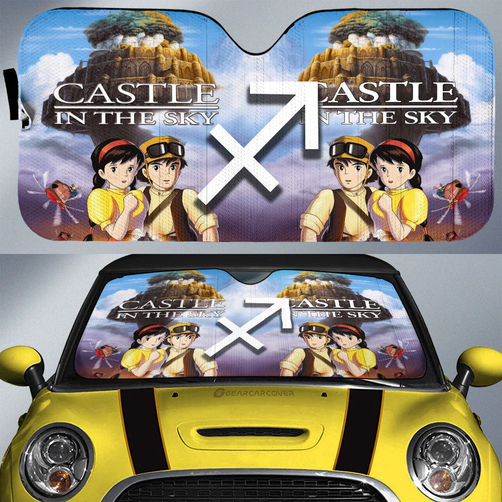 SGhibli Car Sun Shade Castle In The Sky Graphic Winshield Sun Shade Colorful