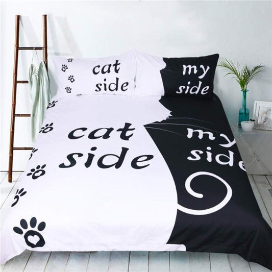 Cat Bedding Set Cat Side And My Side Duvet Covers Black White Unique Gift