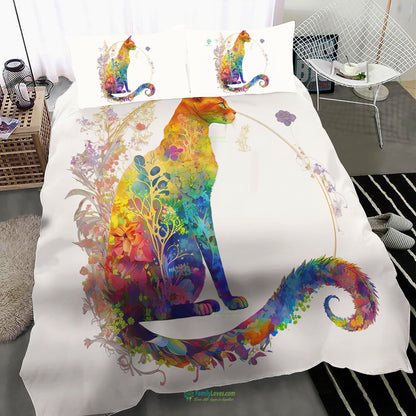 Cat Bedding Set Cat And Flower Watercolor Art Duvet Covers Colorful Unique Gift