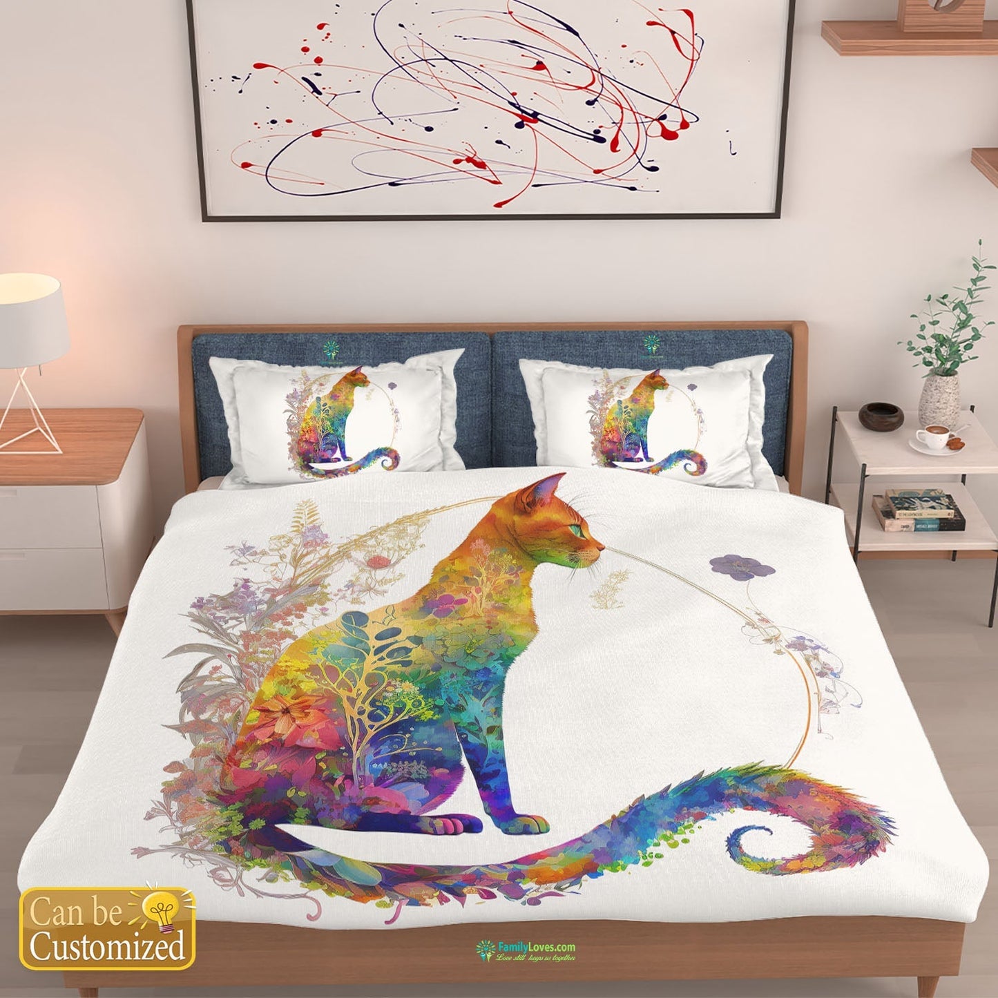 Cat Bedding Set Cat And Flower Watercolor Art Duvet Covers Colorful Unique Gift