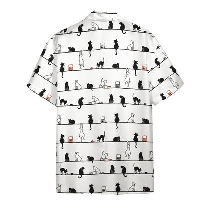 Cat Hawaii Shirt Cute Cat Pose Playing Pattern Hawaiian Shirt Black White Unisex