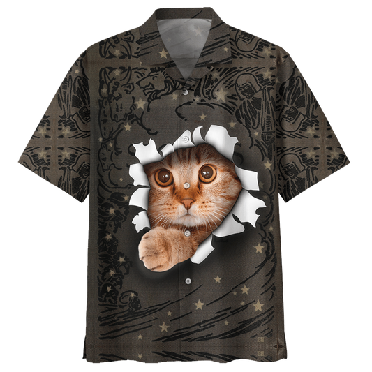 Cat Hawaii Shirt Cat Shred The Paper Hawaiian Shirt Brown Unisex
