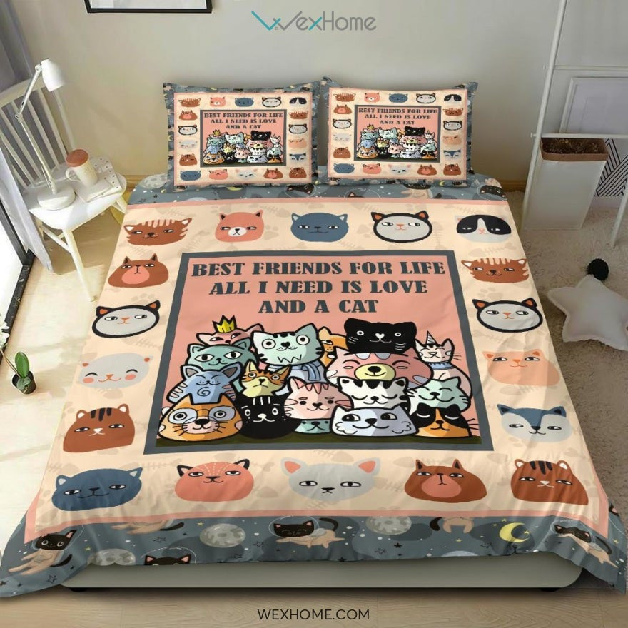 Cat Bedding Set Cat Best Friend For Life Duvet Covers Colorful Unique Gift